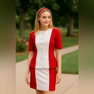 CHRISTIAN DIOR RARE! Vintage Old Money Red White Skirt Jacket Power Suit Set NWT